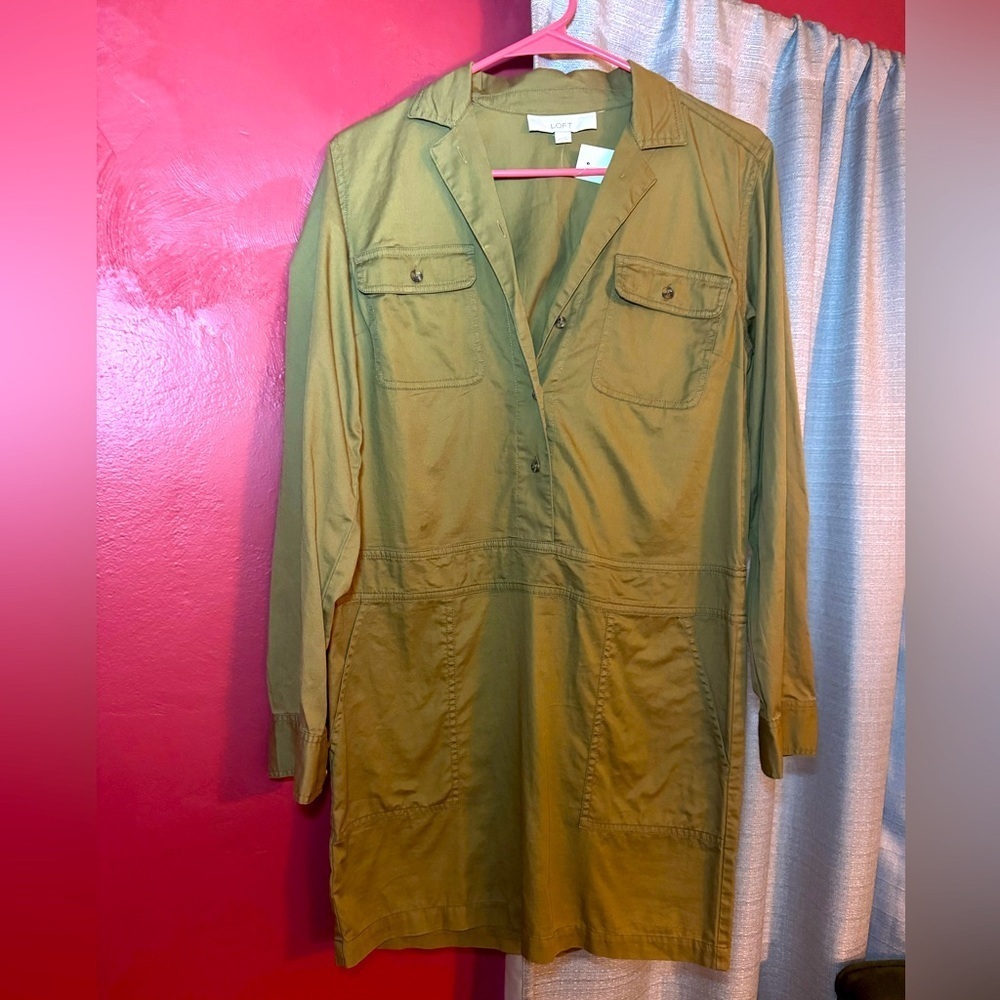 LOFT XS Utility dress chic olive green brand new with tags - Picture 3 of 10
